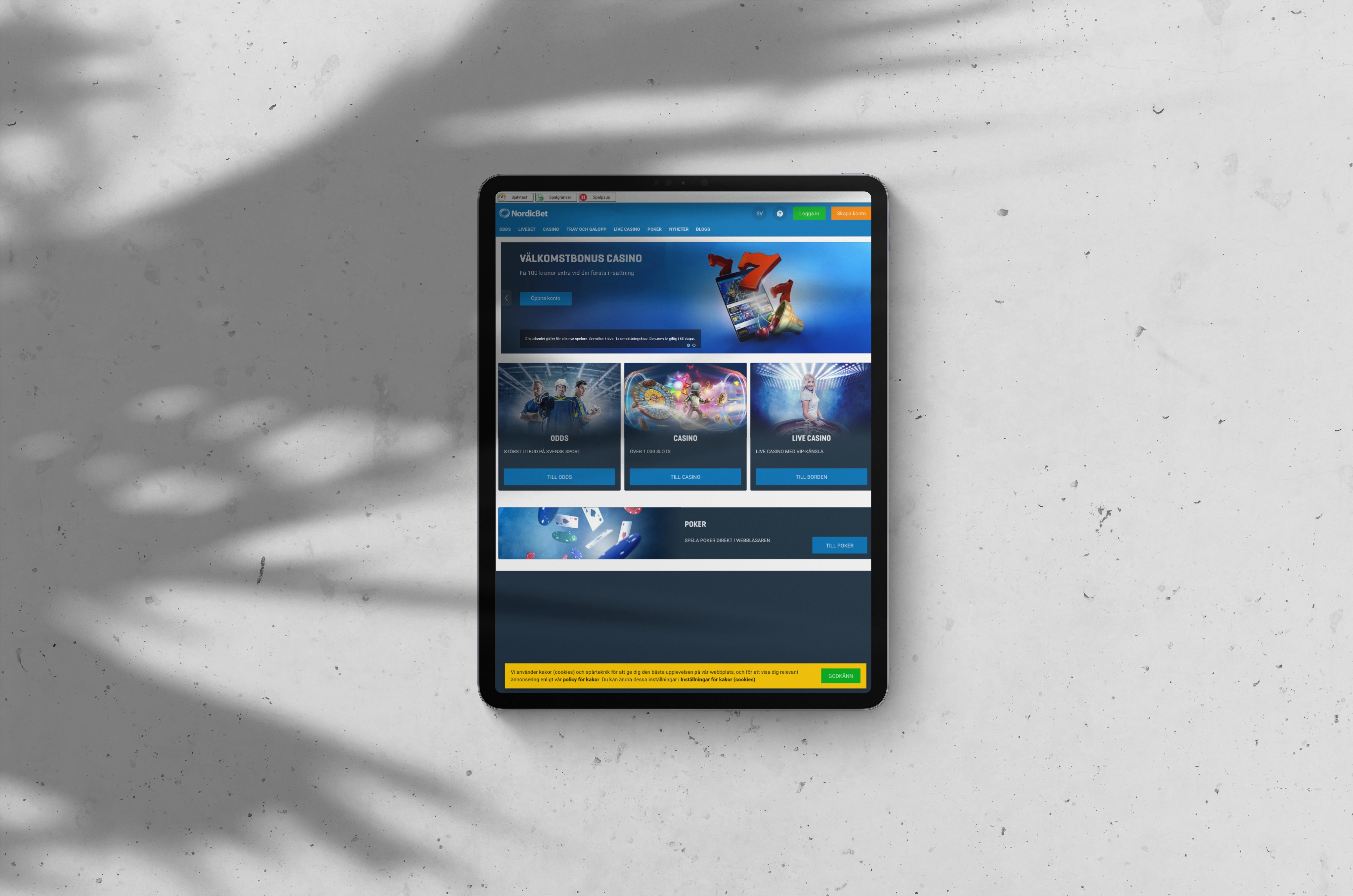 Spela hos NordicBet på tablet