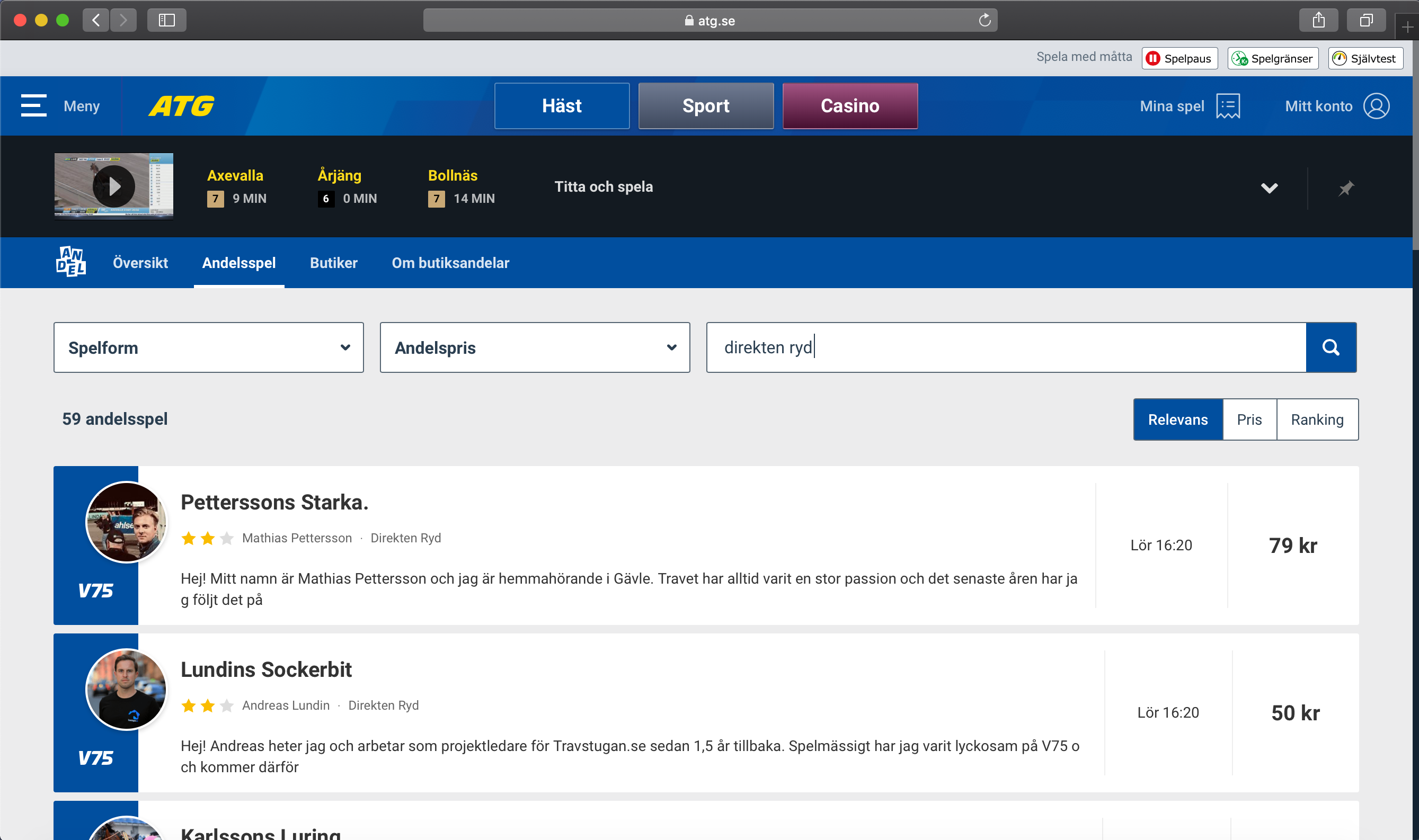 Butiksandelar hos ATG