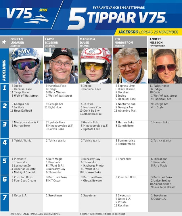 Fem tippar v75 jagersro 20november